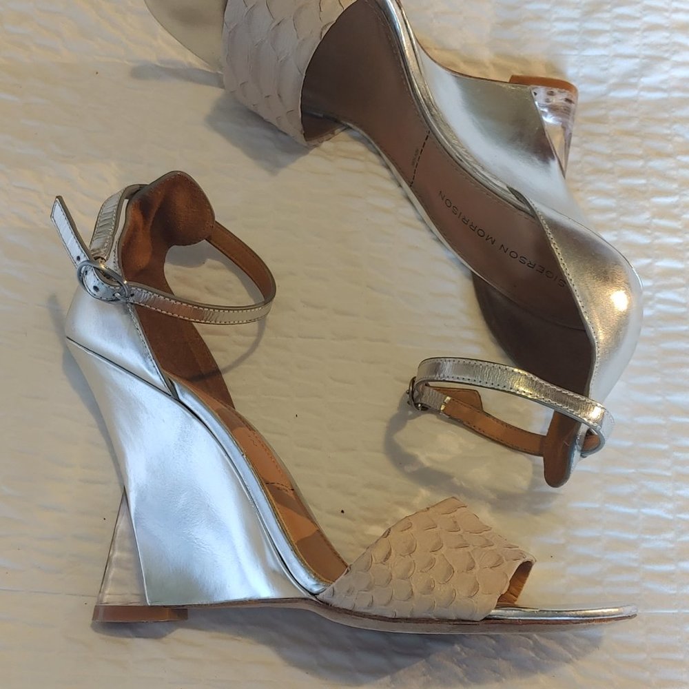 Sigerson Morrison Lucite clear heel wedge sandals sz 9 - Picture 2 of 14